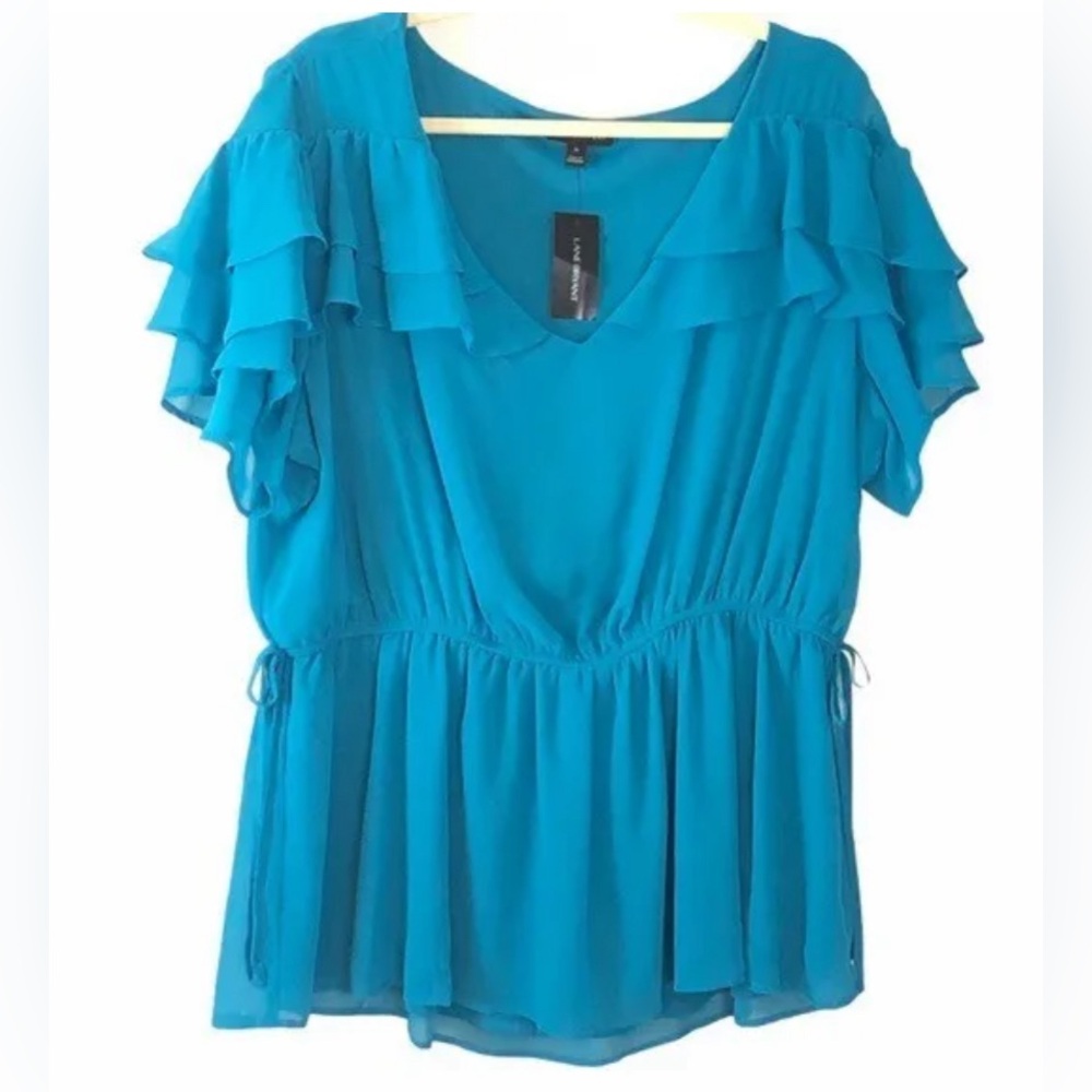 Lane Bryant Ruffle Shoulder Turquoise Blouse